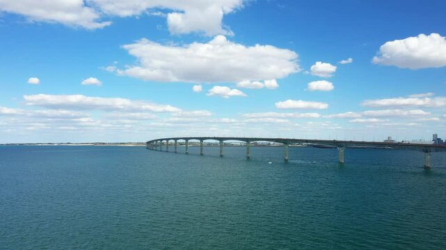The giant bridge of the ile de Re over the ocean in Europe, in France, in New Aquitaine, in Charente Maritime, in summer, on a sunny day.&nbsp;