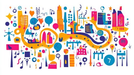 Obraz premium Vibrant Map with Icons on White Background