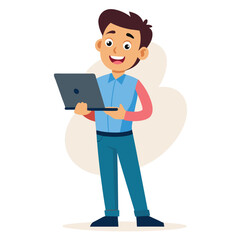 Young Man Using Laptop Concept Vector Illustration