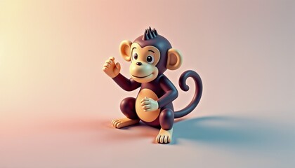 Cartoon monkey waving on soft gradient background