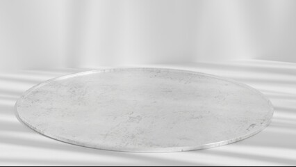 Marble table with tree shadow drop on white wall background for mockup product display
