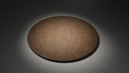 An empty wooden podium with a minimal design and natural finish, illuminated by soft light in warm earthy tones, creating a simple yet elegant visual