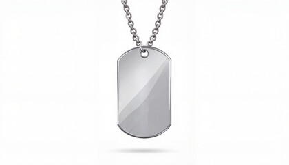 Single dog tag on chain against white backdrop, minimalist symbolism