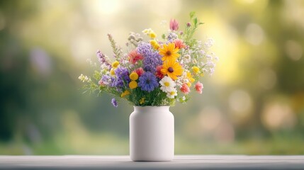 Colorful wildflower bouquet in vase