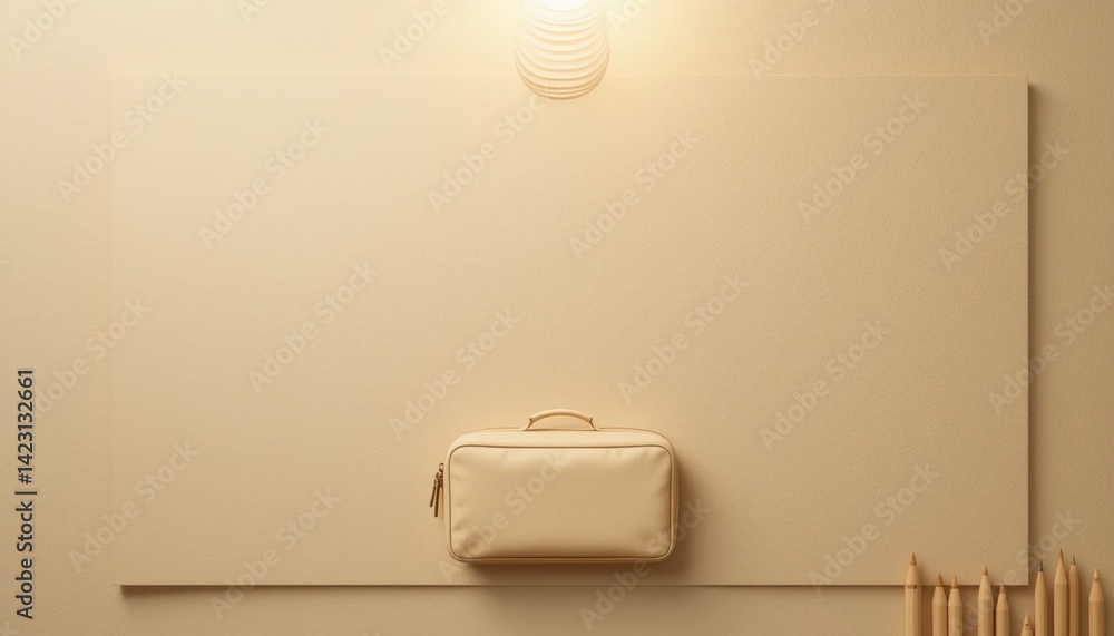 Poster Minimalist bag placement showcase neutral setting photography modern environment close-up view style and functionality concept