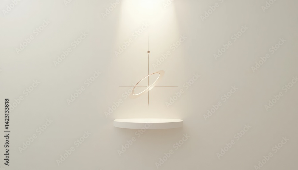Poster floating geometry art display in minimalist gallery space modern abstract installation serene enviro