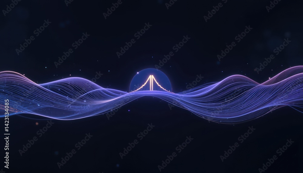 Poster dynamic light waves creating a bridge effect abstract digital art virtual space futuristic design ae