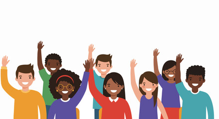 Diverse group of people celebrating joyfully against a white background  