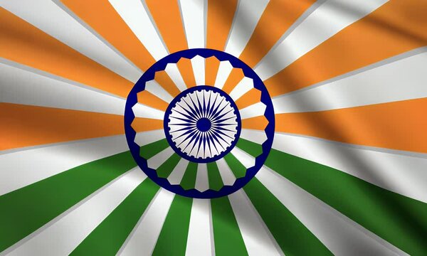 Indian flag colors radiating design, central wheel.