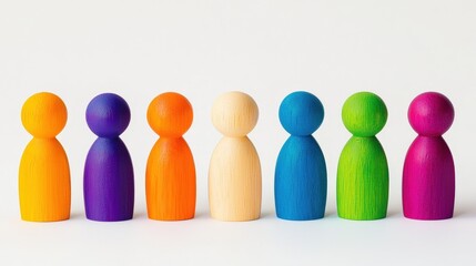 Colorful Wooden Figures Representing Diversity in a Group of Fifteen Unique Characters for Creative Projects and Educational Purposes
