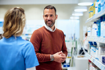 Friendly Conversation Between a Customer and a Pharmacist in a Pharmacy
