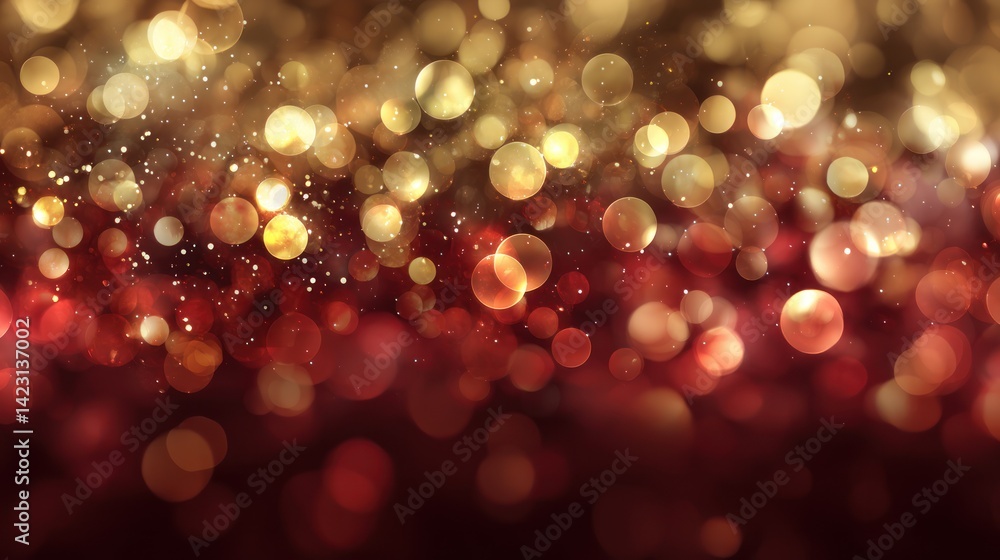 Poster a beautiful backdrop of shimmering gold and red bokeh lights creating an enchanting atmosphere for v