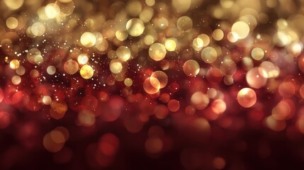A beautiful backdrop of shimmering gold and red bokeh lights creating an enchanting atmosphere for various design projects.