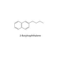 2-Butylnaphthalene skeletal structure. Alkylated aromatic compound schematic illustration. Simple diagram, chemical formula. © Basstock