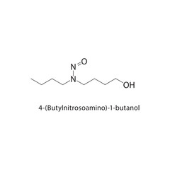 4-(Butylnitrosoamino)-1-butanol skeletal structure. Nitrosamine alcohol compound schematic illustration. Simple diagram, chemical formula.