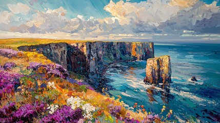 Coastal cliff landscape oil painting