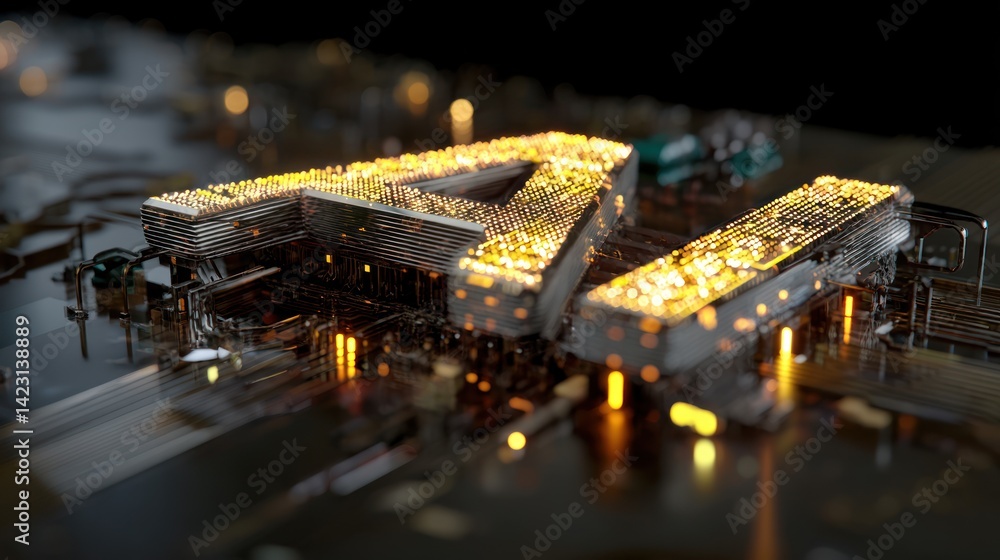 Poster a close-up view of illuminated circuit elements forming the letters ai, symbolizing advancements in 
