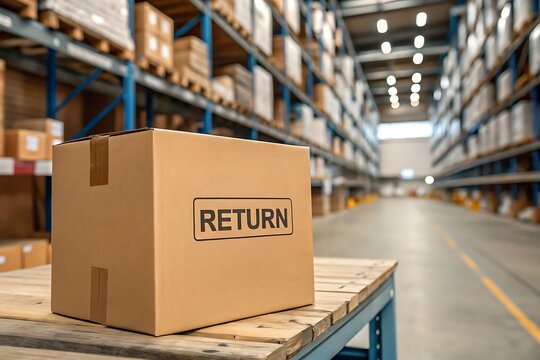 Return shipping box in warehouse.