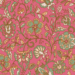 Exotic Vintage Flowers Pink Background