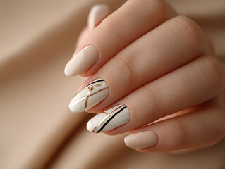 Beige gold nail art with lines