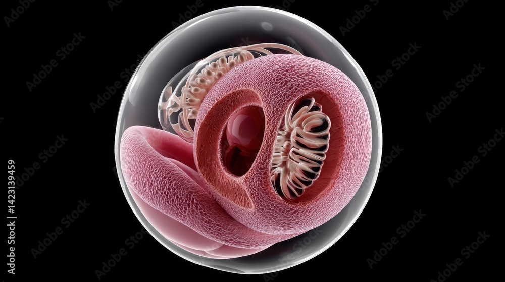 Poster ivf and embryo concept, microscopic view of cellular structures showcasing intricate details and tex