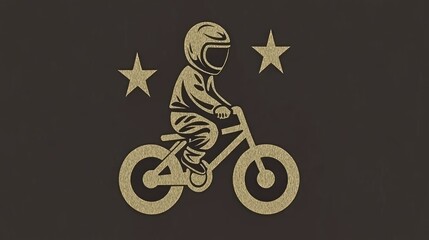 Fototapeta premium Child riding a bicycle, stars in background, graphic design, possible use for a children's product, poster, or logo