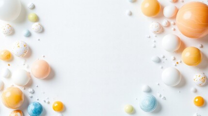 Colorful bath bombs scattered on a white background, creating a vibrant and playful composition, and perfect for spa and relaxation themes.
