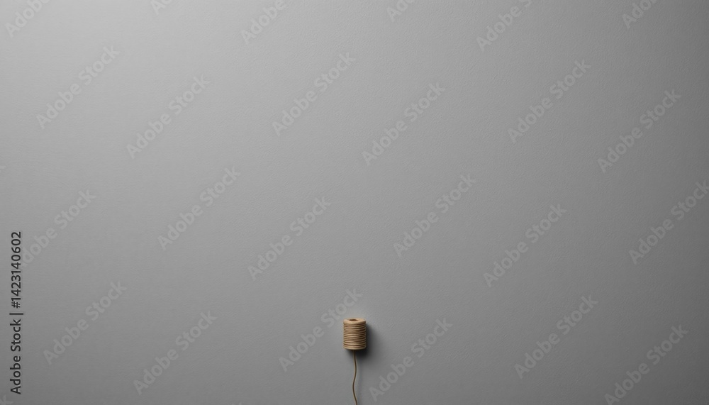 Poster minimalist action of unraveling thread on a plain wall simple still life photography calm environmen