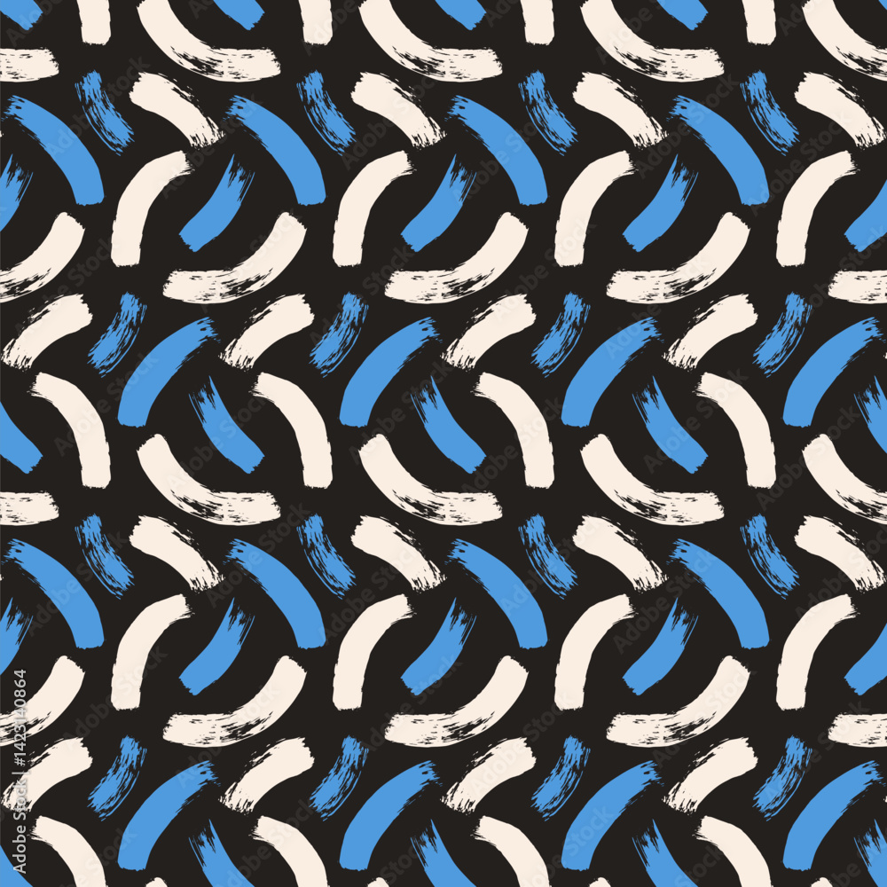 Poster brush paint curved lines seamless pattern. bold rough stroke shapes endless background. abstract rep