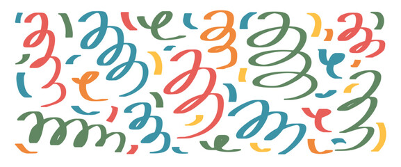 Obraz premium Colorful marker squiggles lines. Hand drawn kids party celebration confetti. Brush stroke linear pen elements set isolated on white background. Scribble birthday decoration..