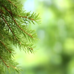 Obraz premium Vibrant Green Pine Branch Closeup Nature Photography