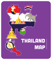 Thailand Map with Famous Place Illustration
