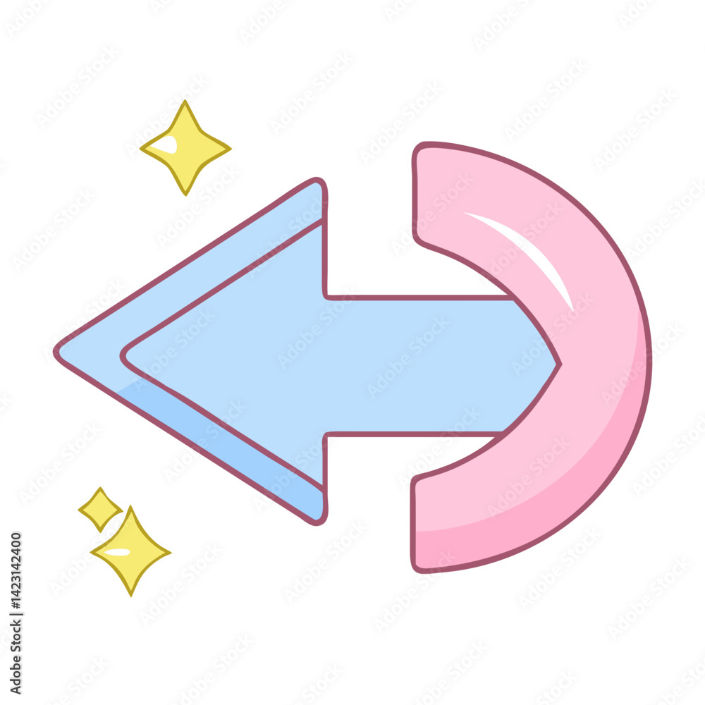 Poster icon of a left arrow with sparkles in a playful style