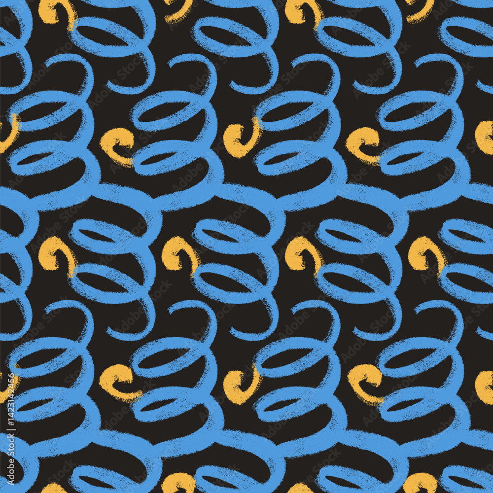 Poster curve lines seamless pattern. geometric endless background. fun playful scribbles repeat cover. surf