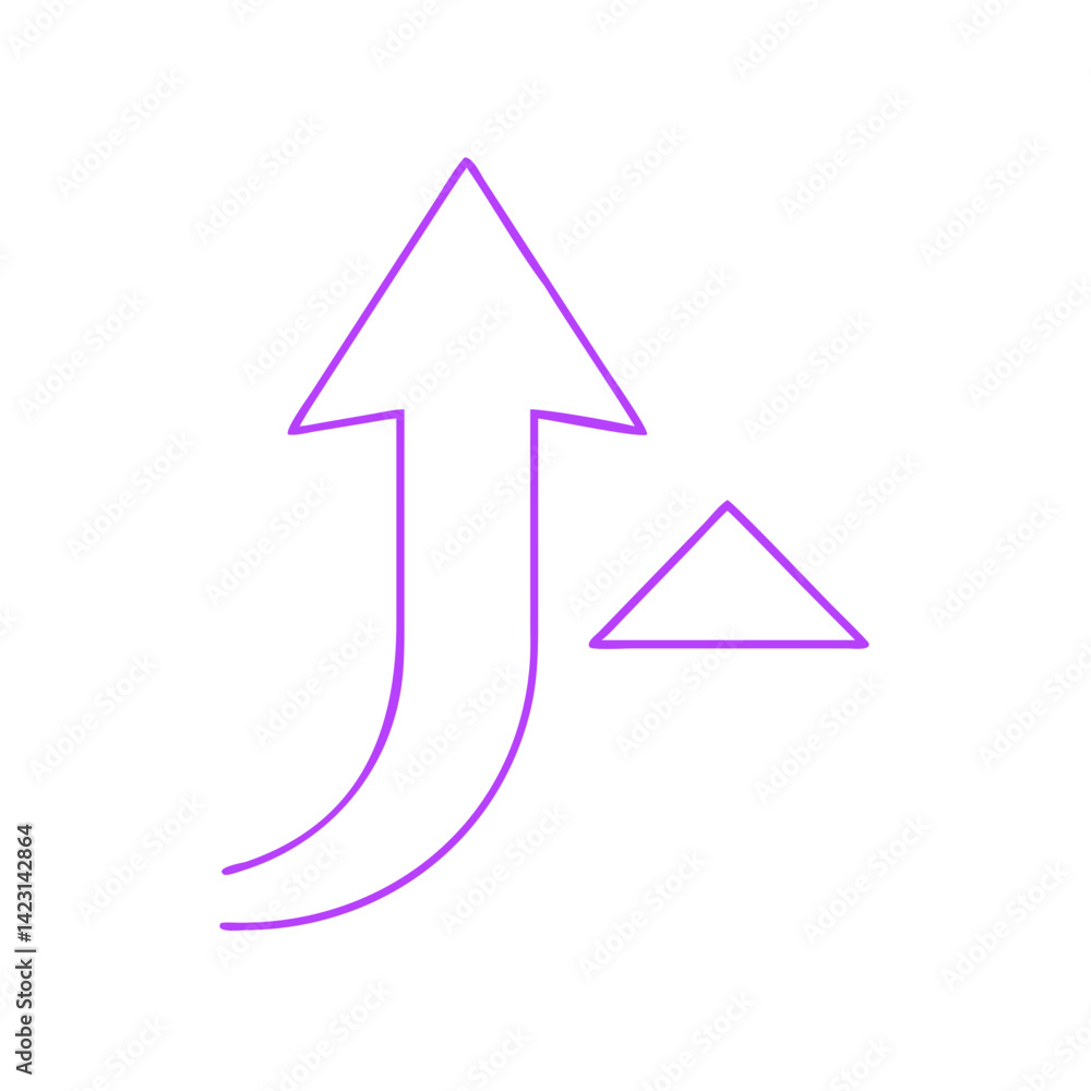 Poster abstract arrow up icon with triangle in purple outline