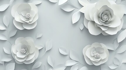 Elegant White Paper Flowers and Leaves Design