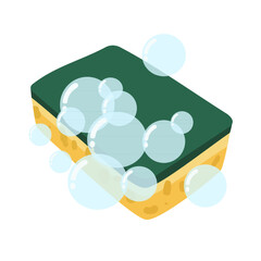 Scrubber sponge, scouring pad isolated on white background. Tool for kitchen dishwashing, sink and bathroom cleaning. Vector illustration.