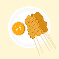 illustration of Thai food. Pork Satay with Peanut Sauce.