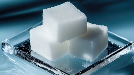 White sugar cubes on a glass plate
