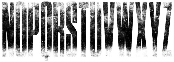 Textured Font. Destroyed Letterpress Texture Ultra Condensed Font. Extremely detailed, individually textured characters with a distressed, weathered printed texture. Part 2 of 2