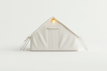 Simple, light beige tent against a plain white background