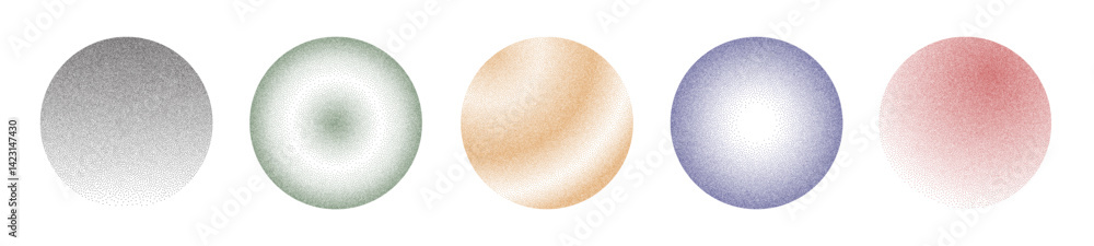 Poster sphere dot grain illustrations. stipple shaded round forms. minimalist circle dot grain design textu