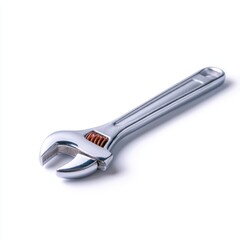 Obraz premium A shiny, adjustable wrench placed on a plain surface, showcasing its metallic finish and ergonomic design.