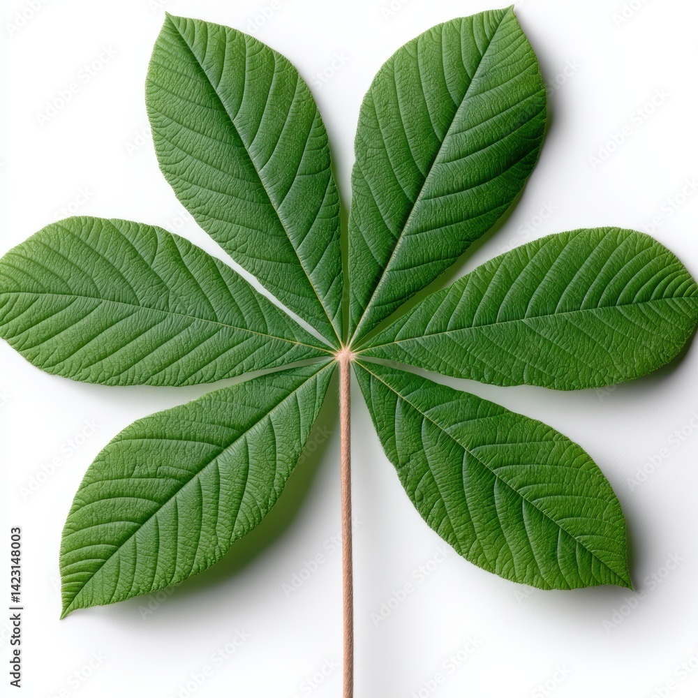Poster a large, green leaf with distinct veins radiating from a central stem, showcasing its intricate text