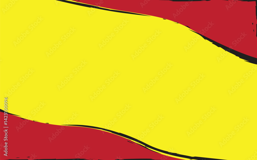 Aufkleber bold, flowing shapes in bright yellow and deep red dominate the frame, separated by a thin black out