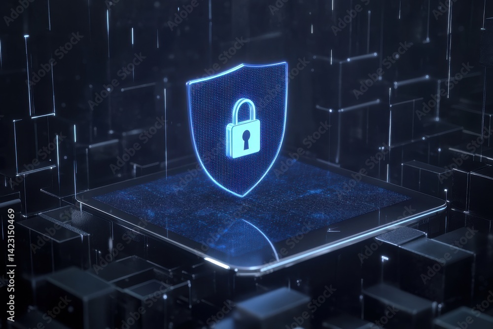 Aufkleber digital shield cyber security protection lock tablet data privacy network safe code guard online