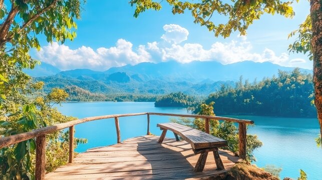 Cielo despejado, ocano azul y majestuosas montaas de fondo en isla tailandesa, ideal para turismo y relax