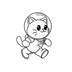 cute astronaut cat walking, cartoon coloring book