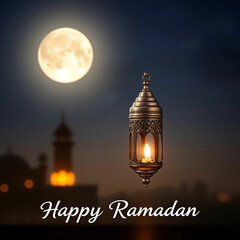 A silver lamp with the moon and the words ramadanislamic ramadan greeting background
