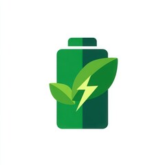 Green Energy Battery Vector: Renewable Power & Leaf Symbol on White